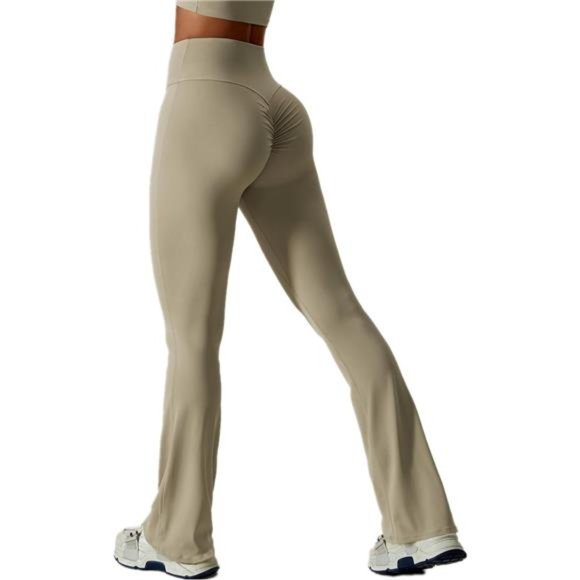 Scrunch Flare Leggings da donna V Back Butt Lifting gamba larga Pantaloni da yoga a vita alta tinta unita fondo a campana Bootleg, Colore: verde chiaro., L